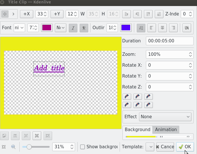 File:5. Kdenlive - adding the title.png