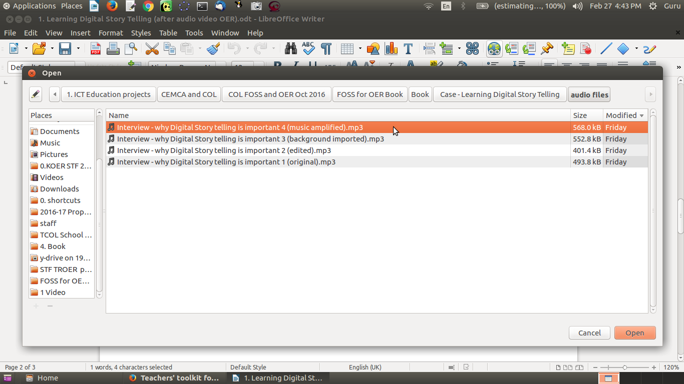 Inserting hyper link to audio file on your computer - selecting the audio file