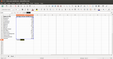 LO Calc 3 Processing the data Summing up rainfall information.png