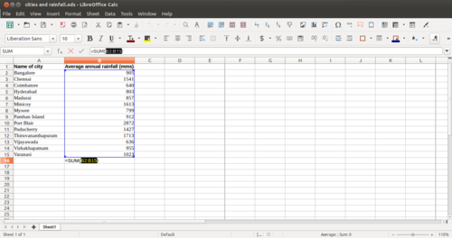 LO Calc 3 Processing the data Summing up rainfall information.png