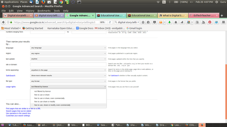 Specifying license in Google search settings
